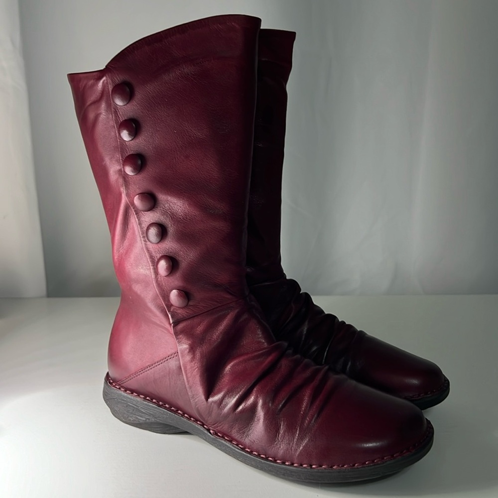 Miz Mooz Leather Ruched Mid Boots - Petrill Bordeaux Size EU 38 / US 7.5- 8